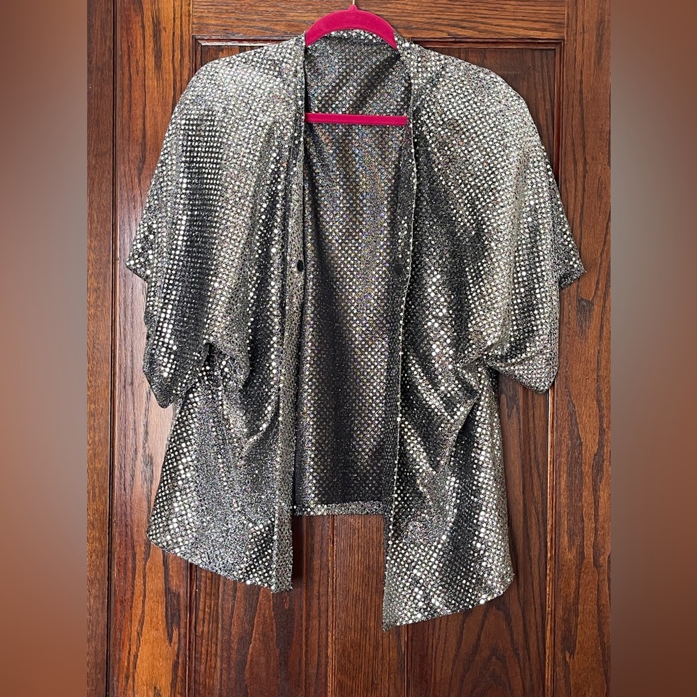 Beautiful Two Piece Silver Sequin Blouse Set by Notations Woman. Size 1X